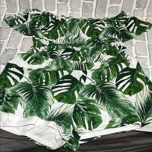 GUESS Tropical Leaf Print Off-Shoulder Romper